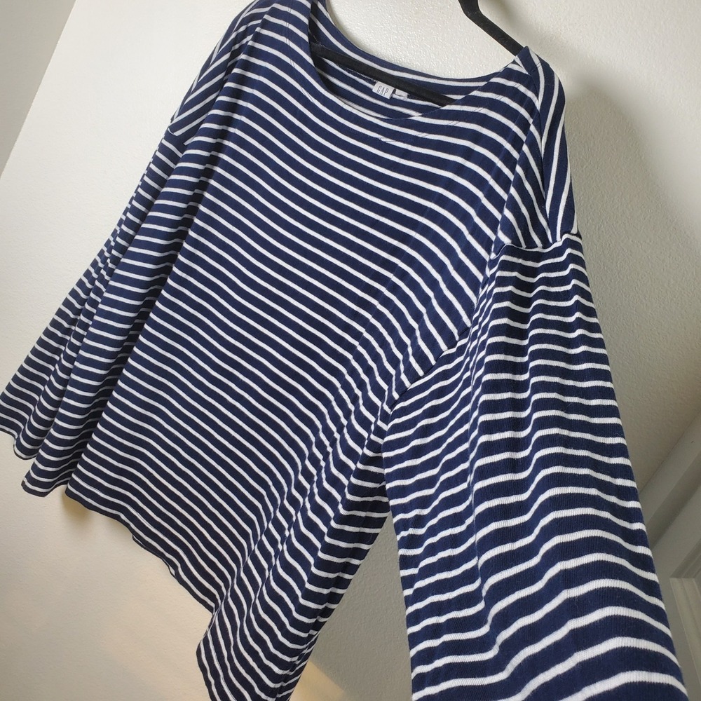 GAP Navy & White Stripe Boatneck Oversize Tunic Cotton Top Long Sleeve Shirt XXL - Picture 3 of 12